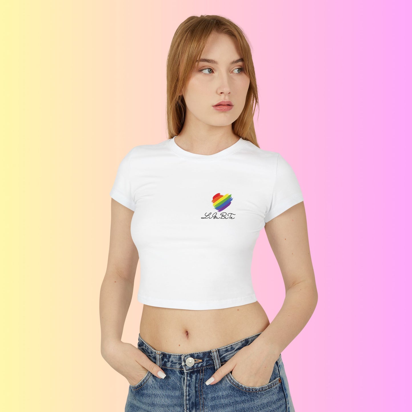 Pride Women's Baby Tee - Rainbow Heart Design