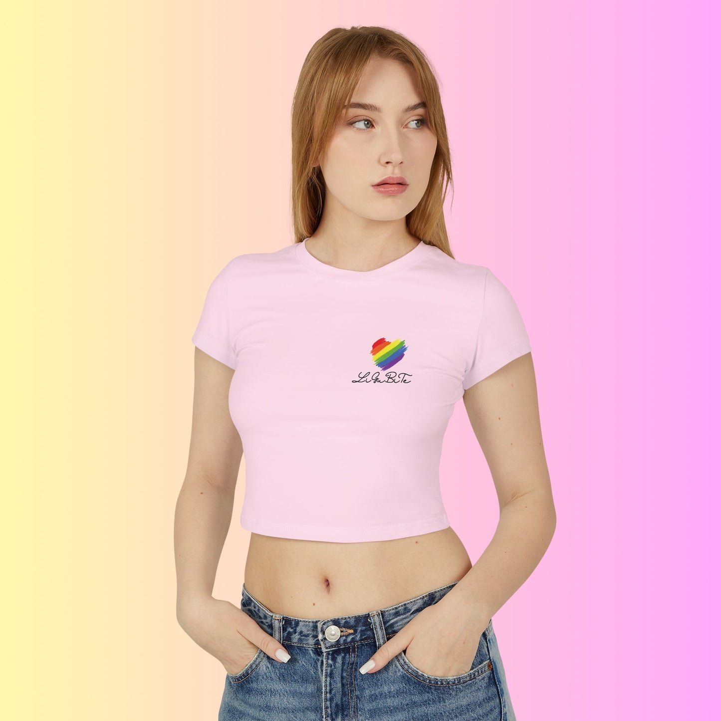 Pride Women's Baby Tee - Rainbow Heart Design