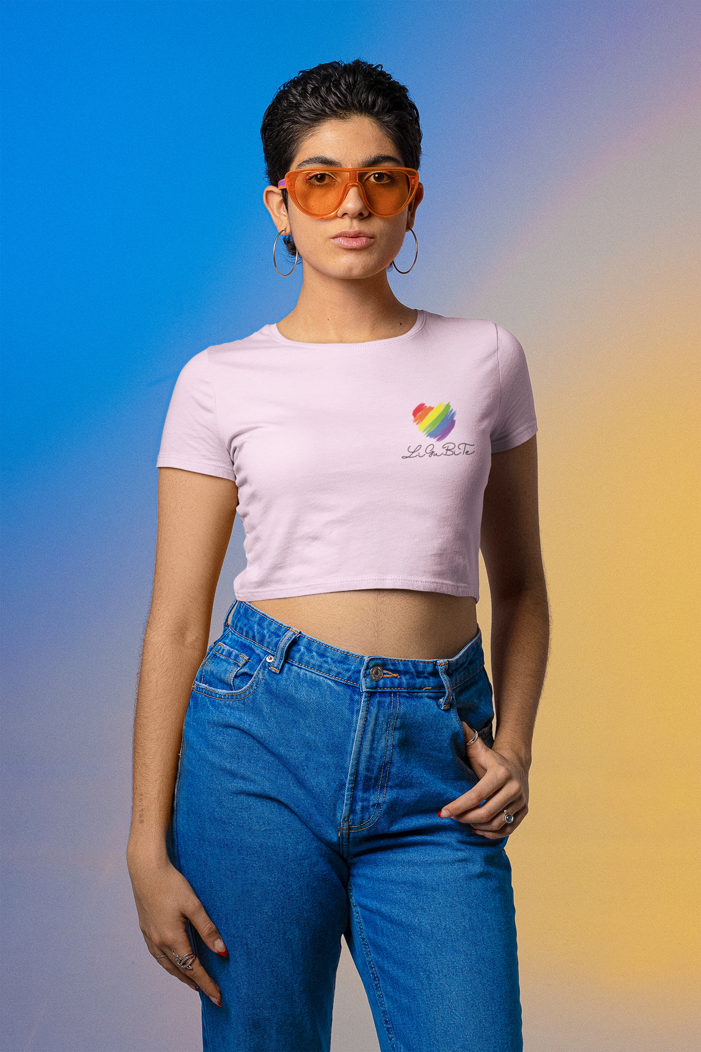 Pride Women's Baby Tee - Rainbow Heart Design